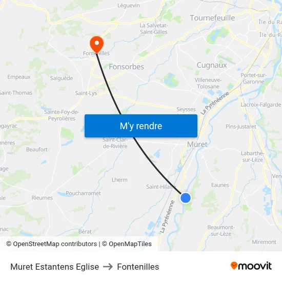 Muret Estantens Eglise to Fontenilles map