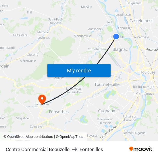 Centre Commercial Beauzelle to Fontenilles map