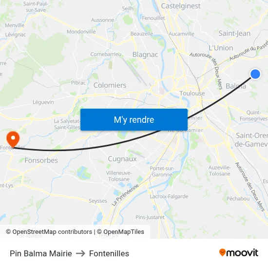 Pin Balma Mairie to Fontenilles map