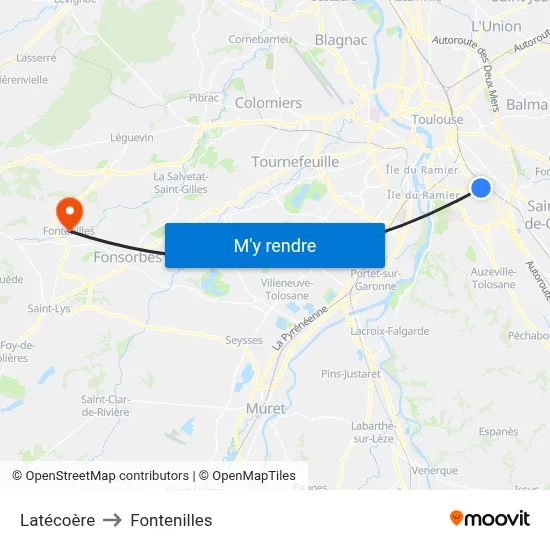 Latécoère to Fontenilles map