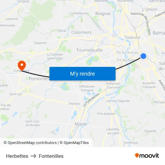 Herbettes to Fontenilles map