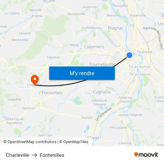 Charleville to Fontenilles map