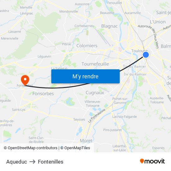 Aqueduc to Fontenilles map