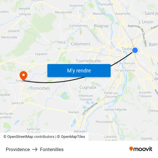 Providence to Fontenilles map