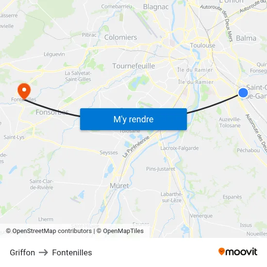 Griffon to Fontenilles map
