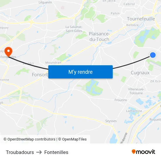 Troubadours to Fontenilles map