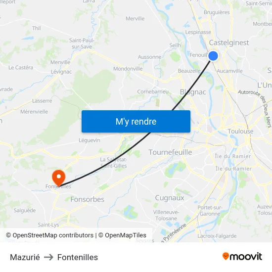 Mazurié to Fontenilles map
