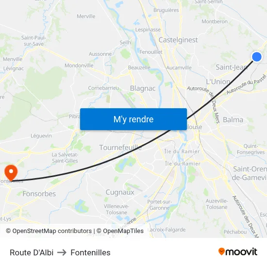 Route D'Albi to Fontenilles map