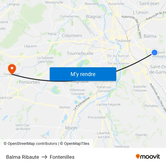 Balma Ribaute to Fontenilles map