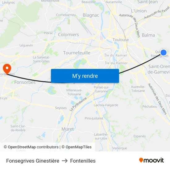 Fonsegrives Ginestière to Fontenilles map