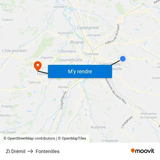 Zi Drémil to Fontenilles map