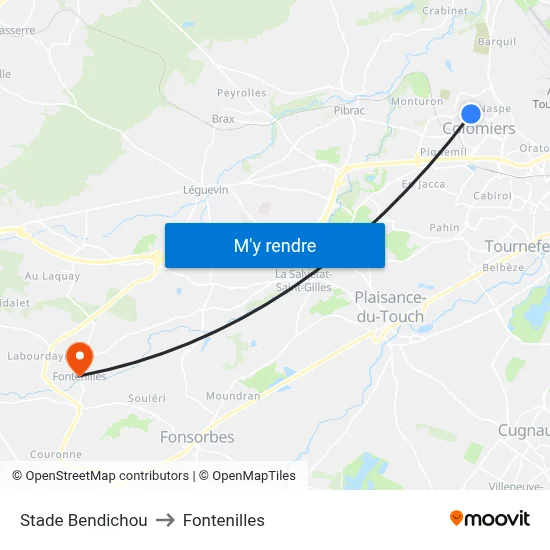 Stade Bendichou to Fontenilles map