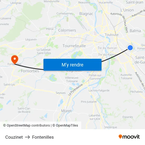 Couzinet to Fontenilles map