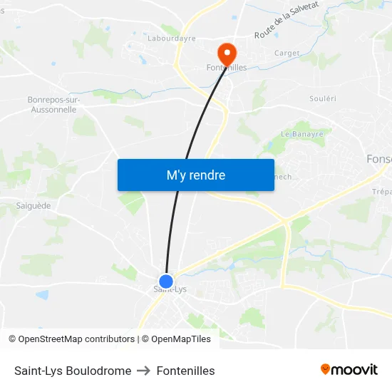 Saint-Lys Boulodrome to Fontenilles map