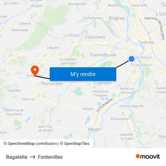 Bagatelle to Fontenilles map