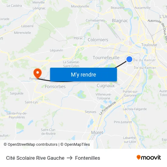 Cité Scolaire Rive Gauche to Fontenilles map
