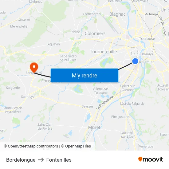Bordelongue to Fontenilles map