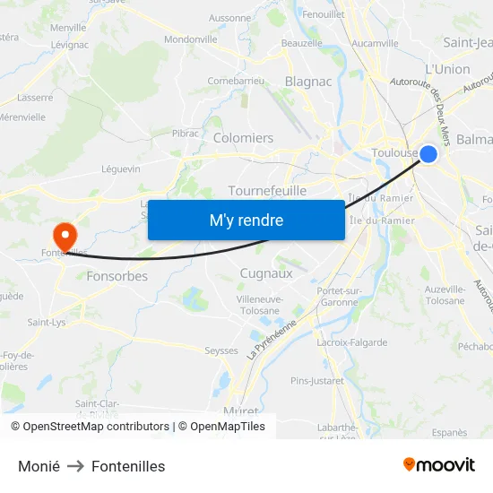 Monié to Fontenilles map