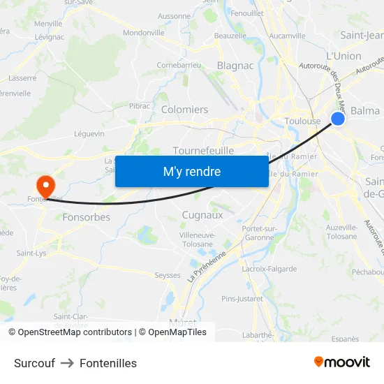 Surcouf to Fontenilles map