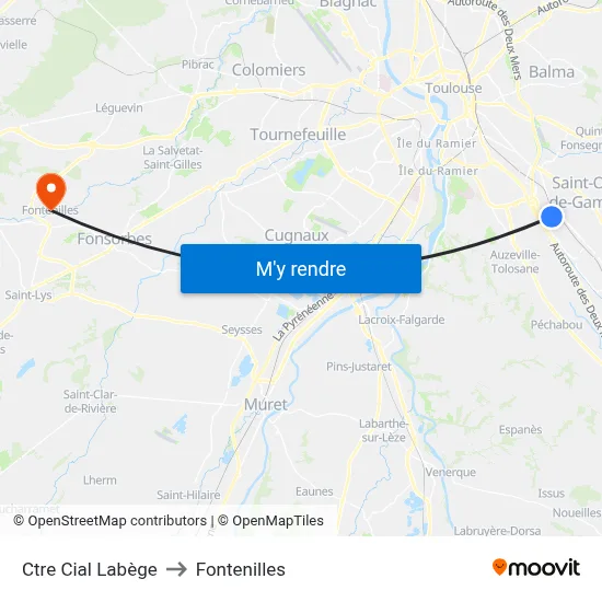 Ctre Cial Labège to Fontenilles map