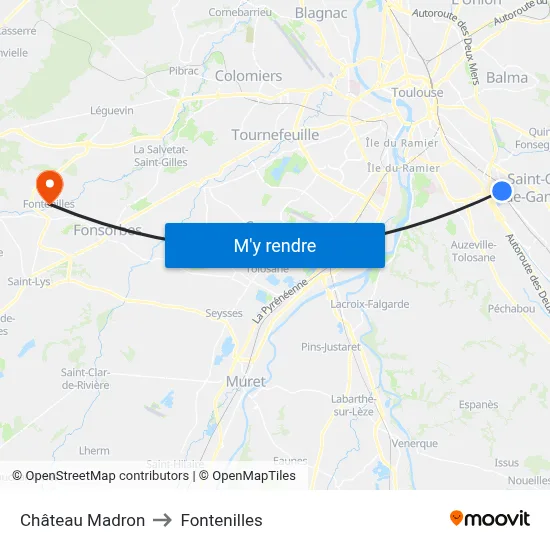 Château Madron to Fontenilles map