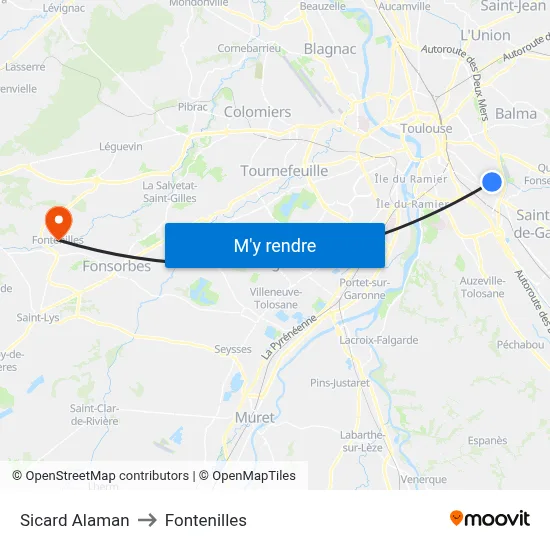 Sicard Alaman to Fontenilles map