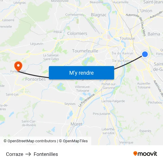 Corraze to Fontenilles map