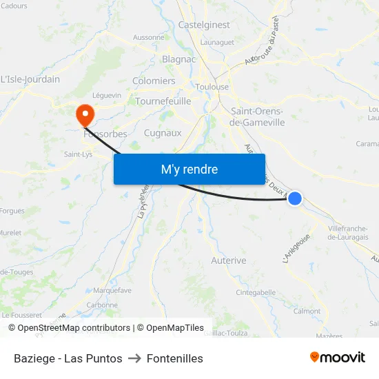 Baziege - Las Puntos to Fontenilles map