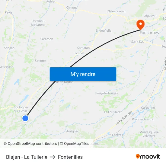 Blajan - La Tuilerie to Fontenilles map