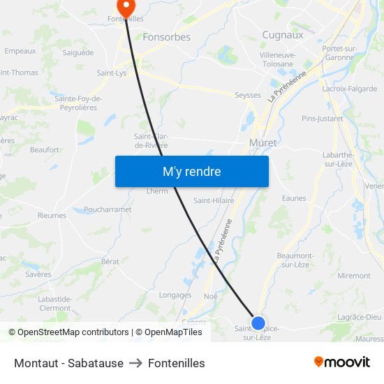 Montaut - Sabatause to Fontenilles map