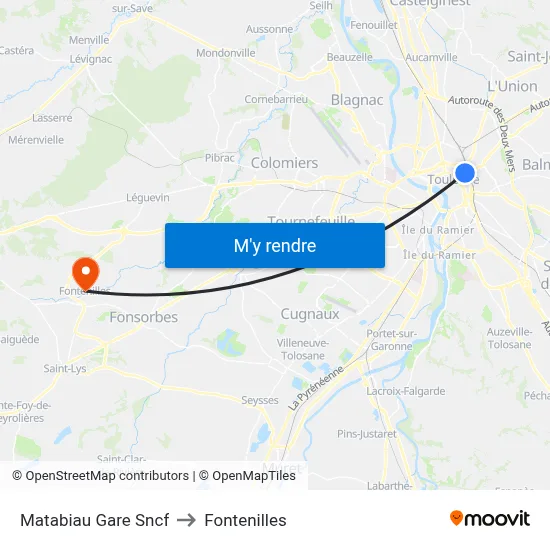 Matabiau Gare Sncf to Fontenilles map
