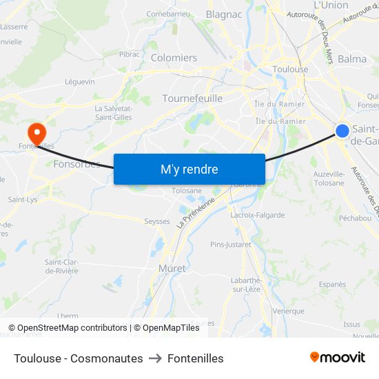 Toulouse - Cosmonautes to Fontenilles map