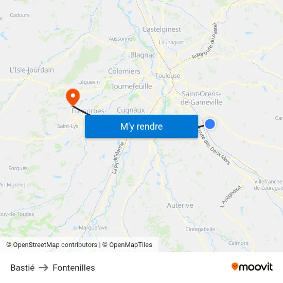 Bastié to Fontenilles map