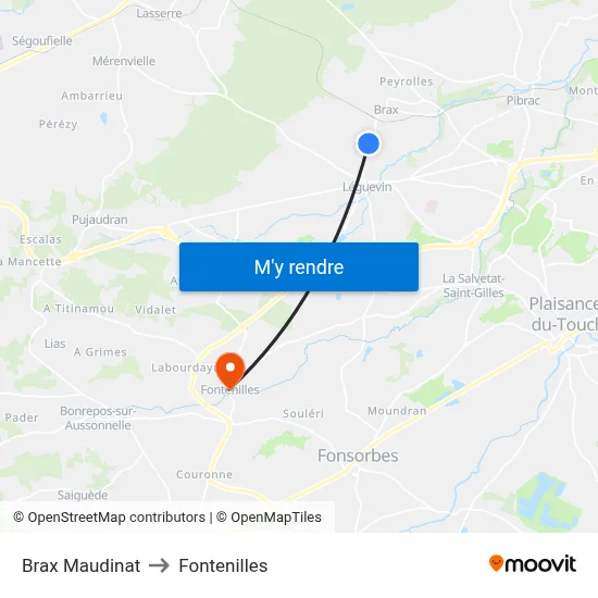 Brax Maudinat to Fontenilles map