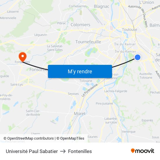 Université Paul Sabatier to Fontenilles map