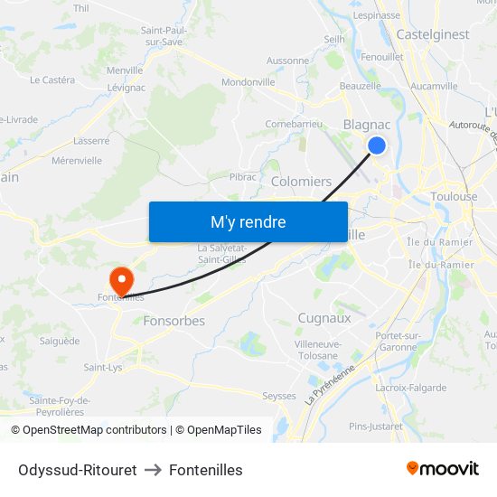 Odyssud-Ritouret to Fontenilles map