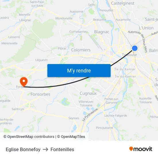 Eglise Bonnefoy to Fontenilles map