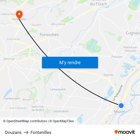 Douzans to Fontenilles map