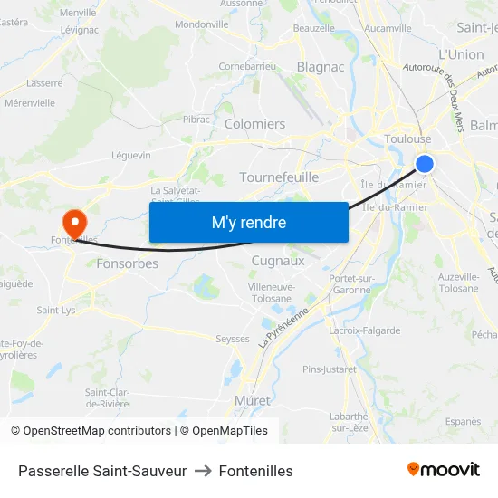 Passerelle Saint-Sauveur to Fontenilles map
