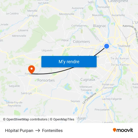 Hôpital Purpan to Fontenilles map