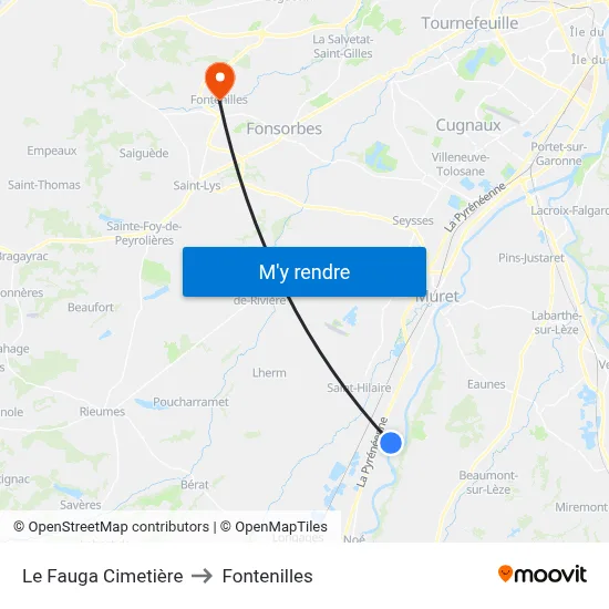 Le Fauga Cimetière to Fontenilles map
