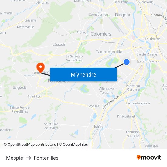 Mesplé to Fontenilles map