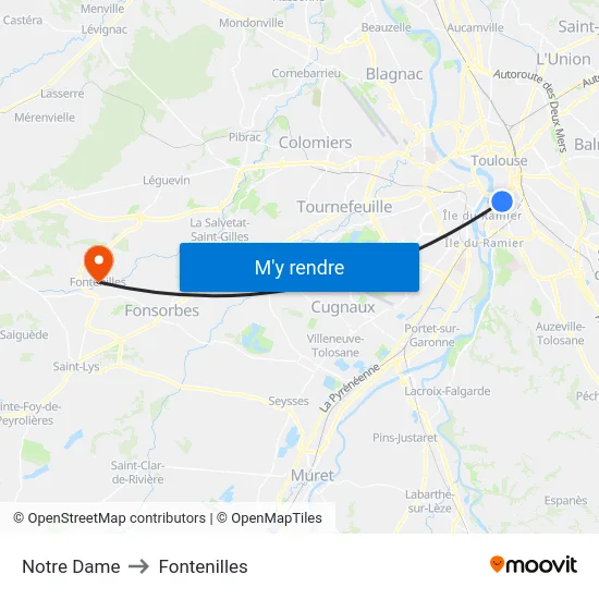 Notre Dame to Fontenilles map