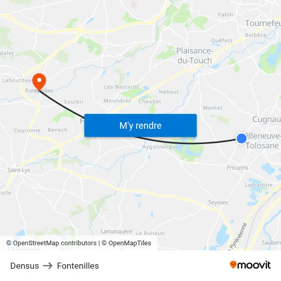 Densus to Fontenilles map