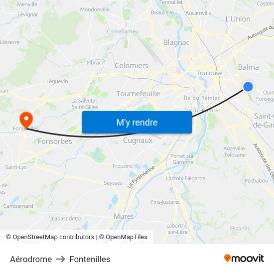 Aérodrome to Fontenilles map