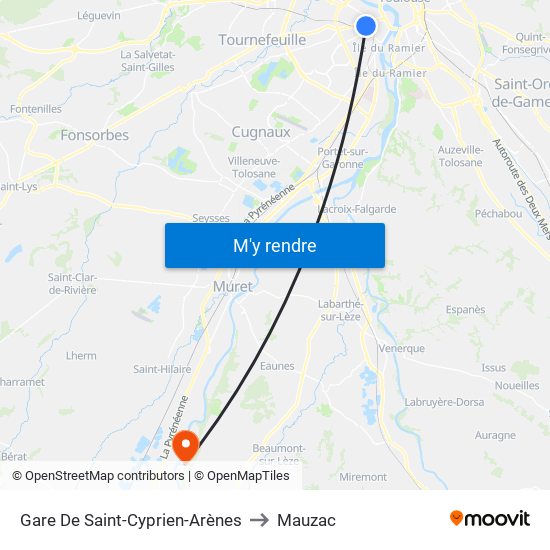 Gare De Saint-Cyprien-Arènes to Mauzac map