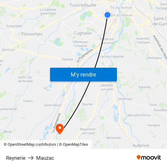 Reynerie to Mauzac map