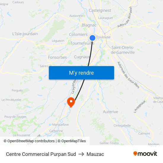 Centre Commercial Purpan Sud to Mauzac map