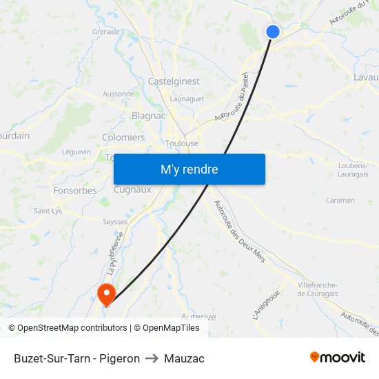 Buzet-Sur-Tarn - Pigeron to Mauzac map