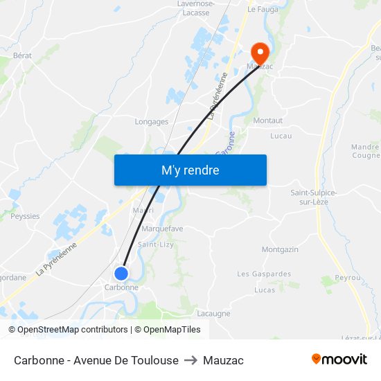 Carbonne - Avenue De Toulouse to Mauzac map